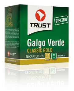 Cartuchos TRUST E., modelo GALGO VERDE, calibre 12/70/16, perdigón del 6 al 10-0