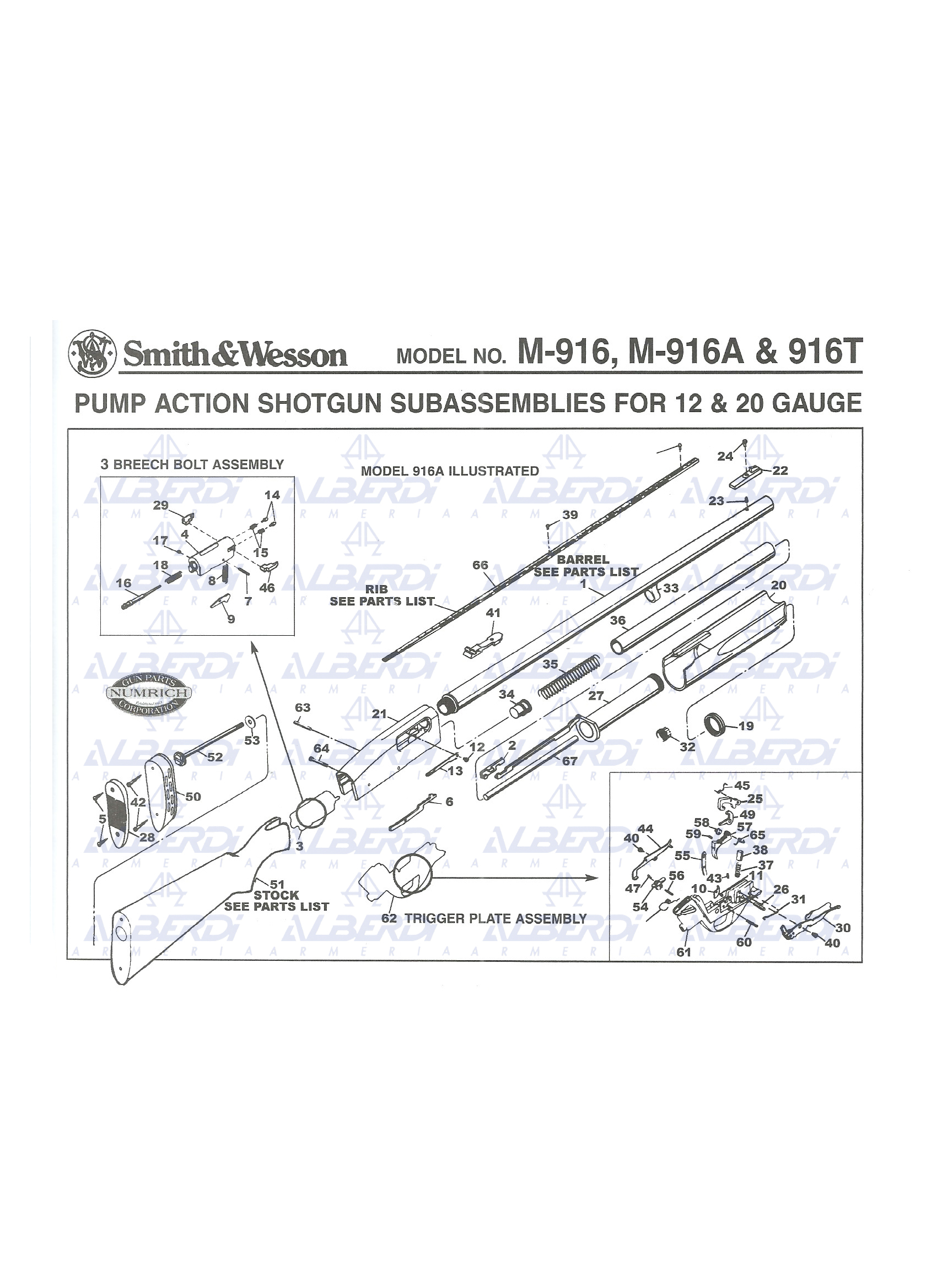 Pizas recambio para escopeta semiautomatica SMITH-WESSON modelo 916A